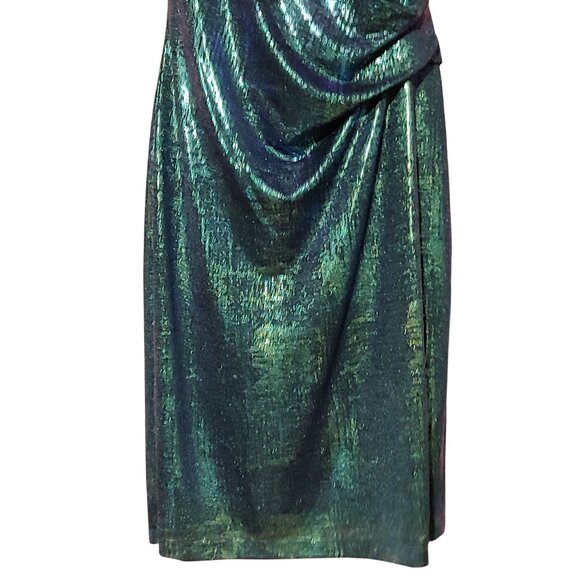 Connected Apparel Mermaid Metallic Slinky Clubwear Sultry Drapey Liquid Dress - Picture 9 of 11